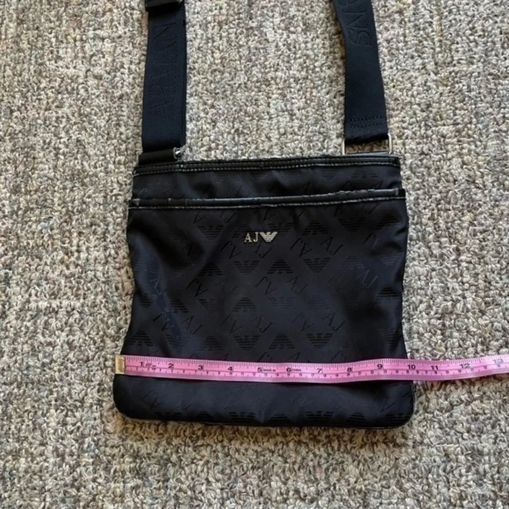 Armani Jeans Men's Black Logo Print Stash Messenger Bag